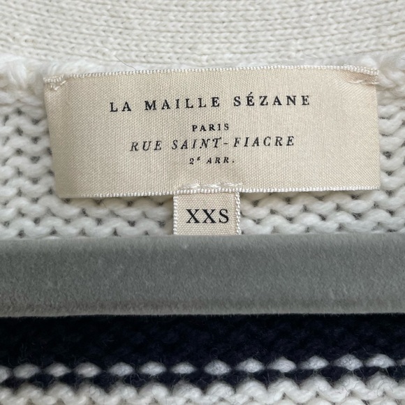 SEZANE BLOGGER Classic Navy Ecru Striped Wilson Cardigan Preppy Knit Sweater XXS - Picture 17 of 17